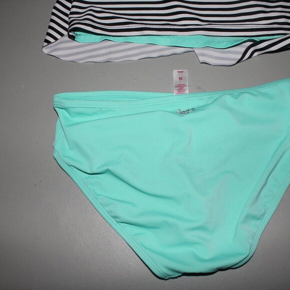 Blue & Black 2 Pcs Justice Tankini Swimsuit Size 16 - Picture 8 of 12